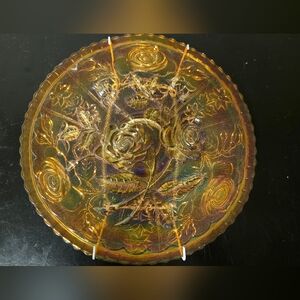 Vintage Carnival Glass Rose Plate